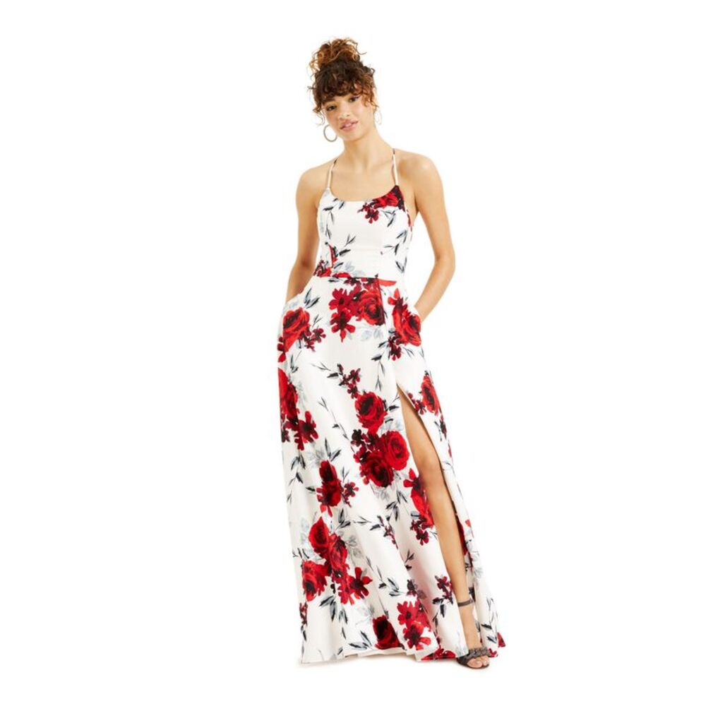 SPEECHLESS Womens Fit + Flare Full-Length Dress Ivory Spaghetti Strap Juniors 3